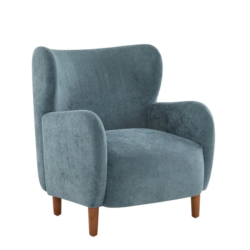 Velvet Upholstered Wingback Club Chair with Wood Legs