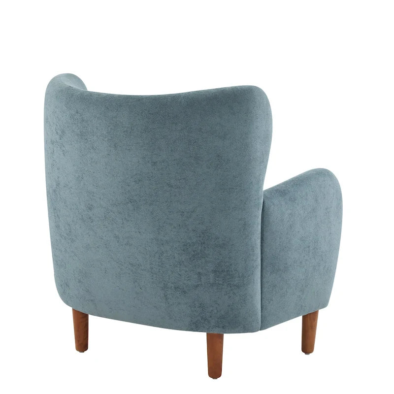 Velvet Upholstered Wingback Club Chair with Wood Legs