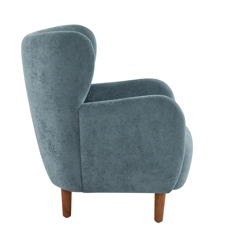 Velvet Upholstered Wingback Club Chair with Wood Legs