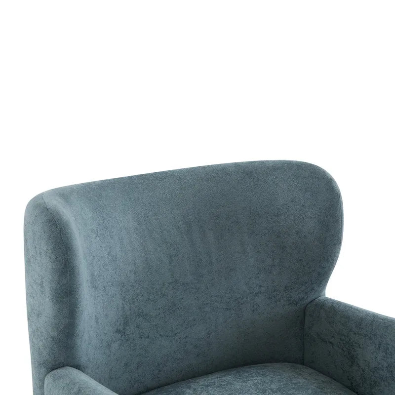 Velvet Upholstered Wingback Club Chair with Wood Legs