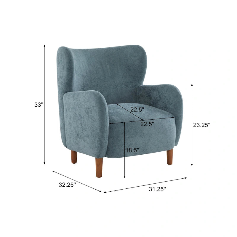 Velvet Upholstered Wingback Club Chair with Wood Legs