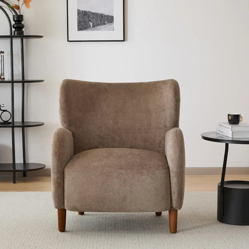 Velvet Upholstered Wingback Club Chair with Wood Legs