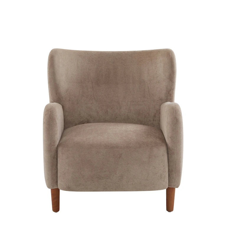 Velvet Upholstered Wingback Club Chair with Wood Legs