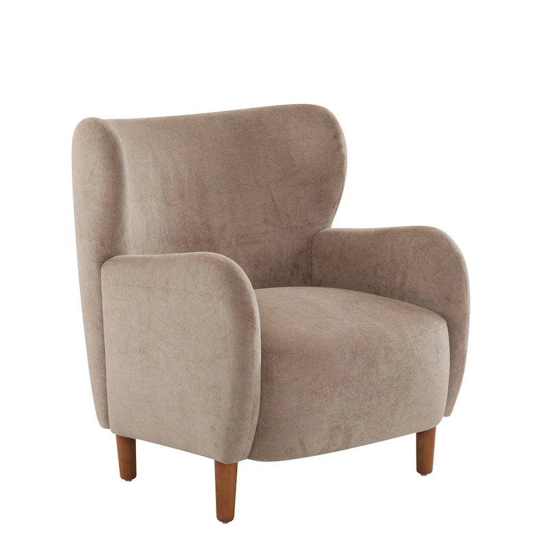 Velvet Upholstered Wingback Club Chair with Wood Legs