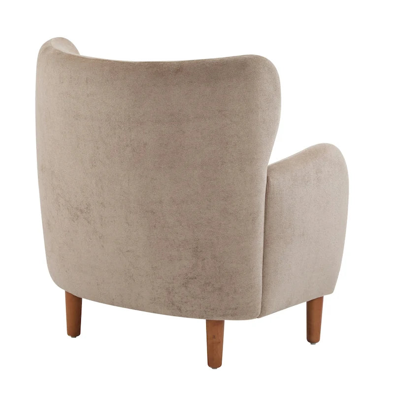 Velvet Upholstered Wingback Club Chair with Wood Legs