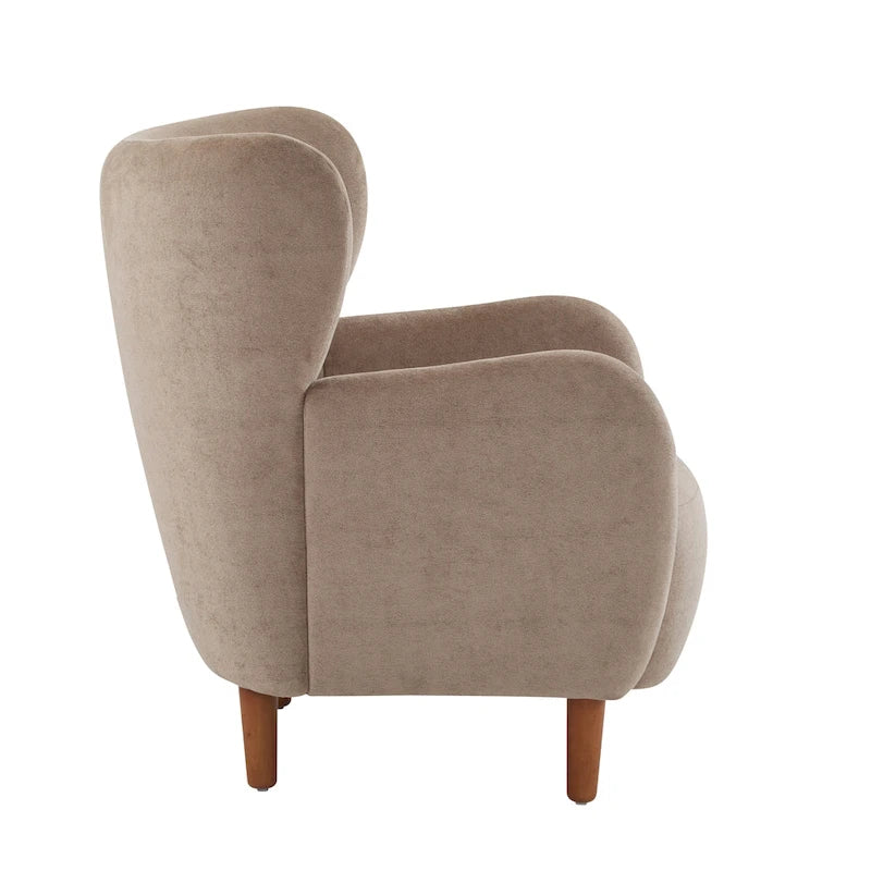 Velvet Upholstered Wingback Club Chair with Wood Legs