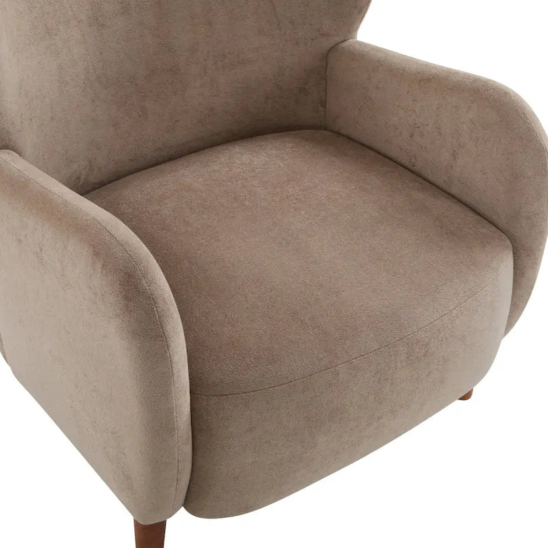 Velvet Upholstered Wingback Club Chair with Wood Legs