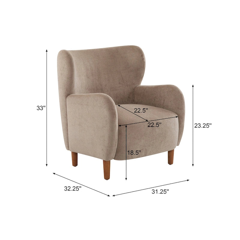 Velvet Upholstered Wingback Club Chair with Wood Legs