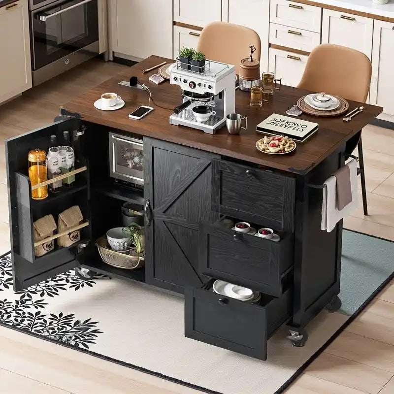 Isola da cucina con rotelle, piano ribaltabile e spazio contenitore