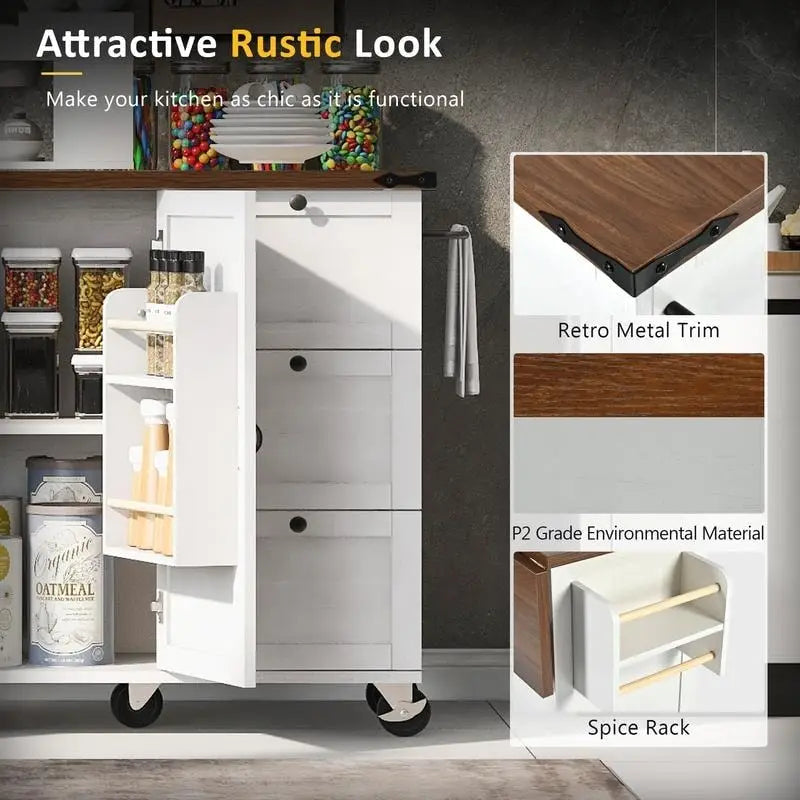 Isola da cucina con rotelle, piano ribaltabile e spazio contenitore
