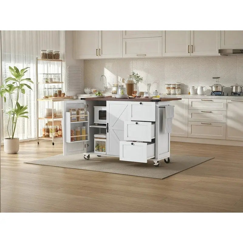 Isola da cucina con rotelle, piano ribaltabile e spazio contenitore
