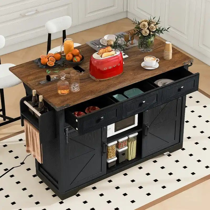 Isola da cucina con rotelle, piano ribaltabile e spazio contenitore