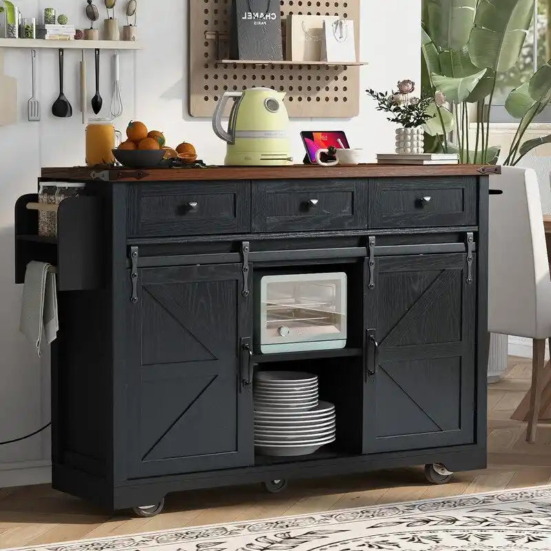 Isola da cucina con rotelle, piano ribaltabile e spazio contenitore