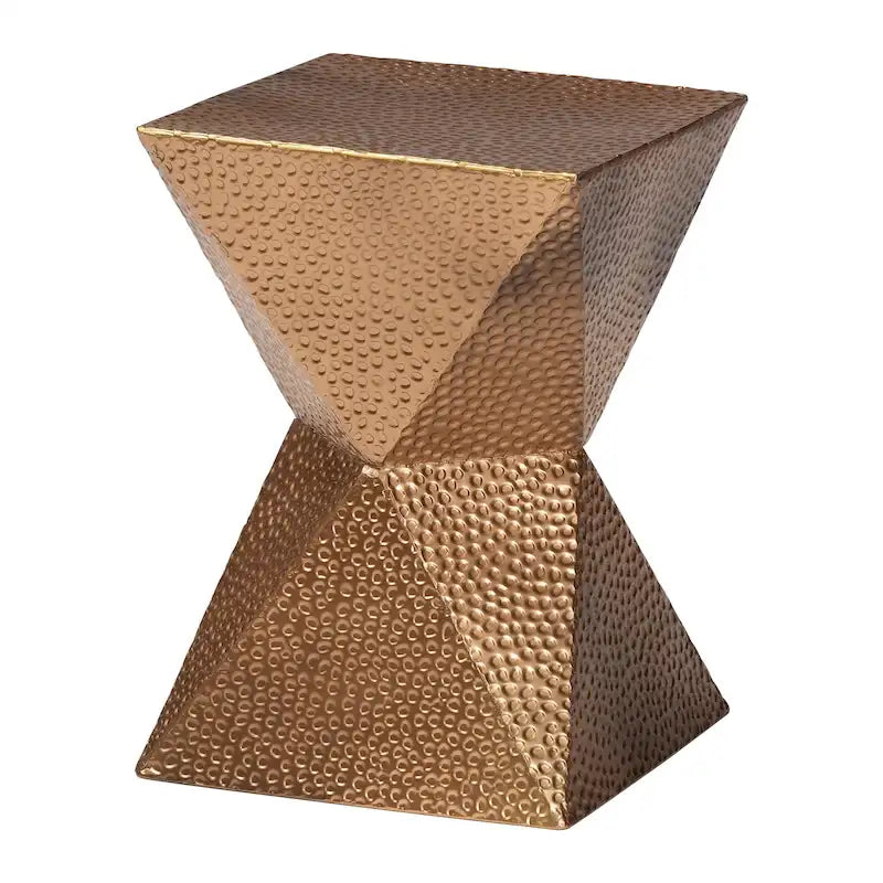 Bronze Textured Metal Side Table with Hourglass Base