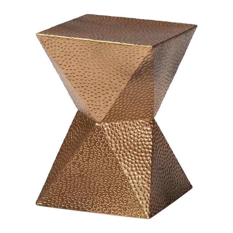 Bronze Textured Metal Side Table with Hourglass Base