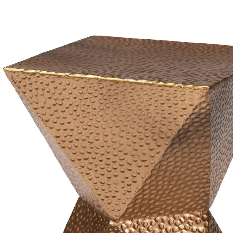 Bronze Textured Metal Side Table with Hourglass Base