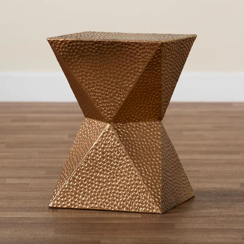 Bronze Textured Metal Side Table with Hourglass Base