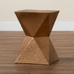 Bronze Textured Metal Side Table with Hourglass Base