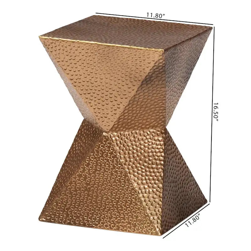 Bronze Textured Metal Side Table with Hourglass Base