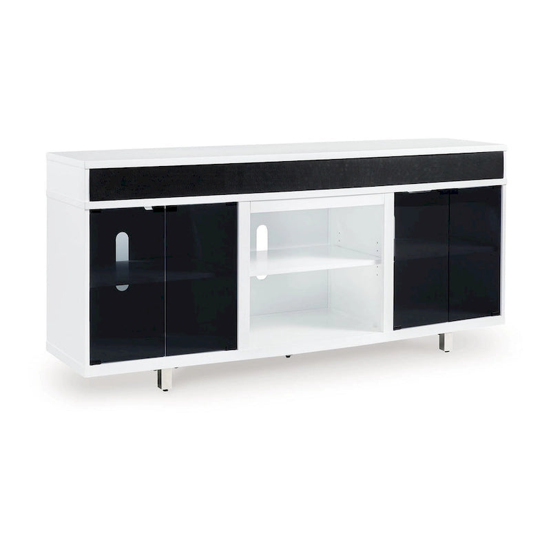 Ardon TV Media Console, Open Fireplace Area, White Black Wood, 72 Inch