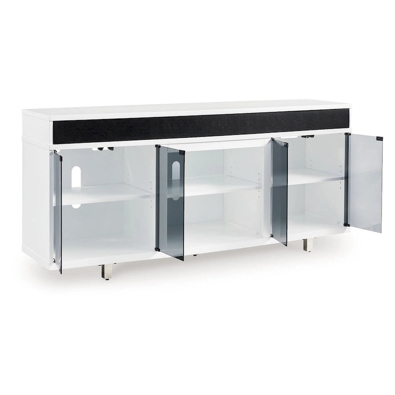72-Inch TV Media Console with Storage, White and Black