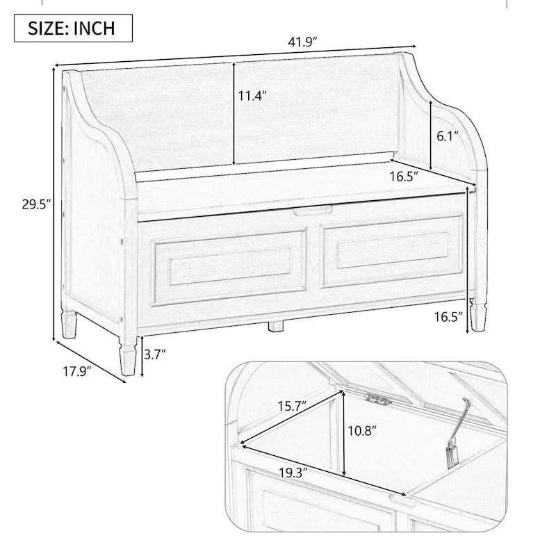 Entryway Storage Bench with Removable Cushion