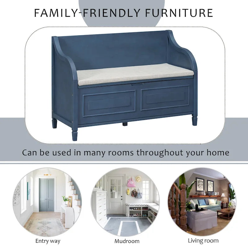 Entryway Storage Bench with Removable Cushion