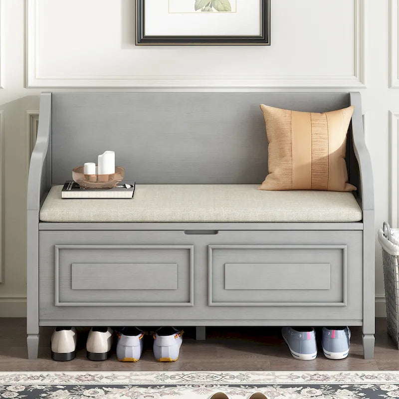 Entryway Storage Bench with Removable Cushion