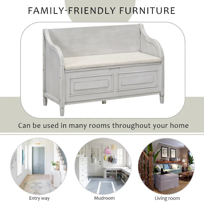Entryway Storage Bench with Removable Cushion