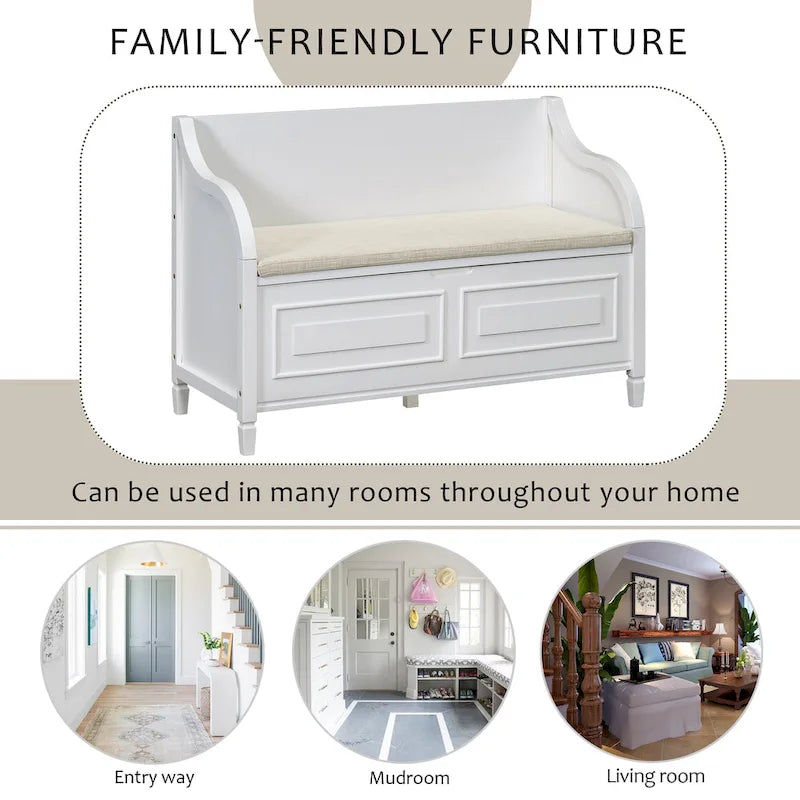 Entryway Storage Bench with Removable Cushion