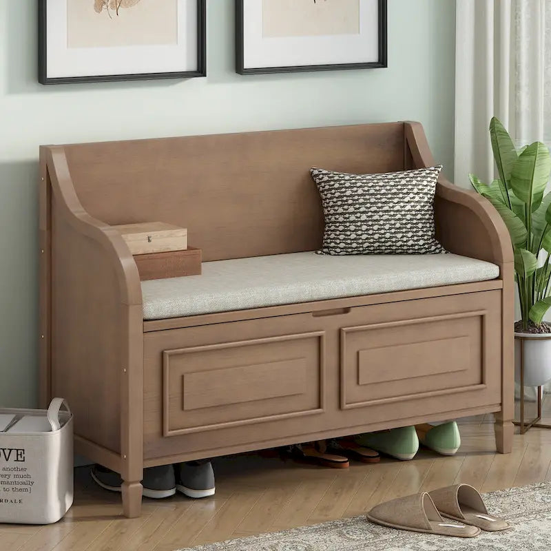 Entryway Storage Bench with Removable Cushion