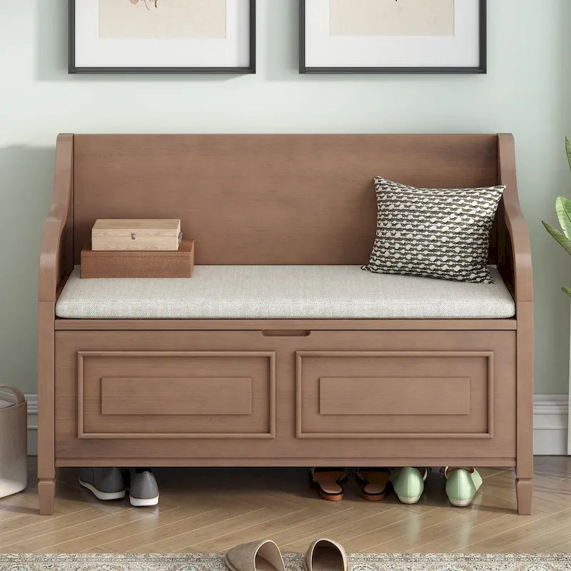 Entryway Storage Bench with Removable Cushion