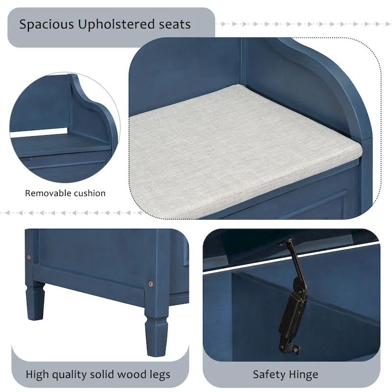 Entryway Storage Bench with Removable Cushion