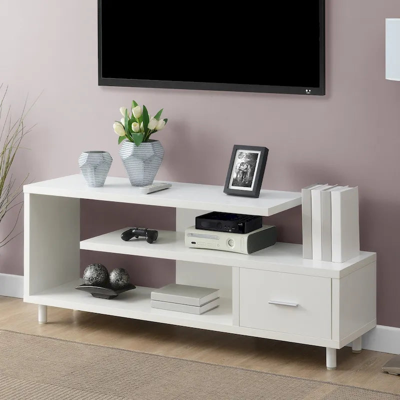 59-Inch TV Stand with One Drawer and Open Shelves