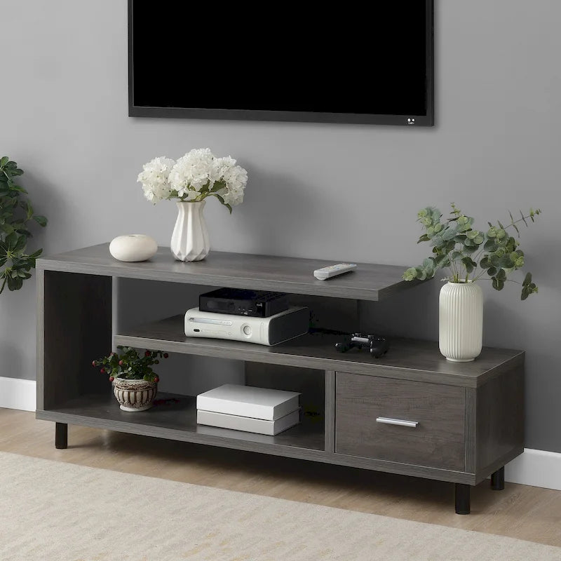 59-Inch TV Stand with One Drawer and Open Shelves