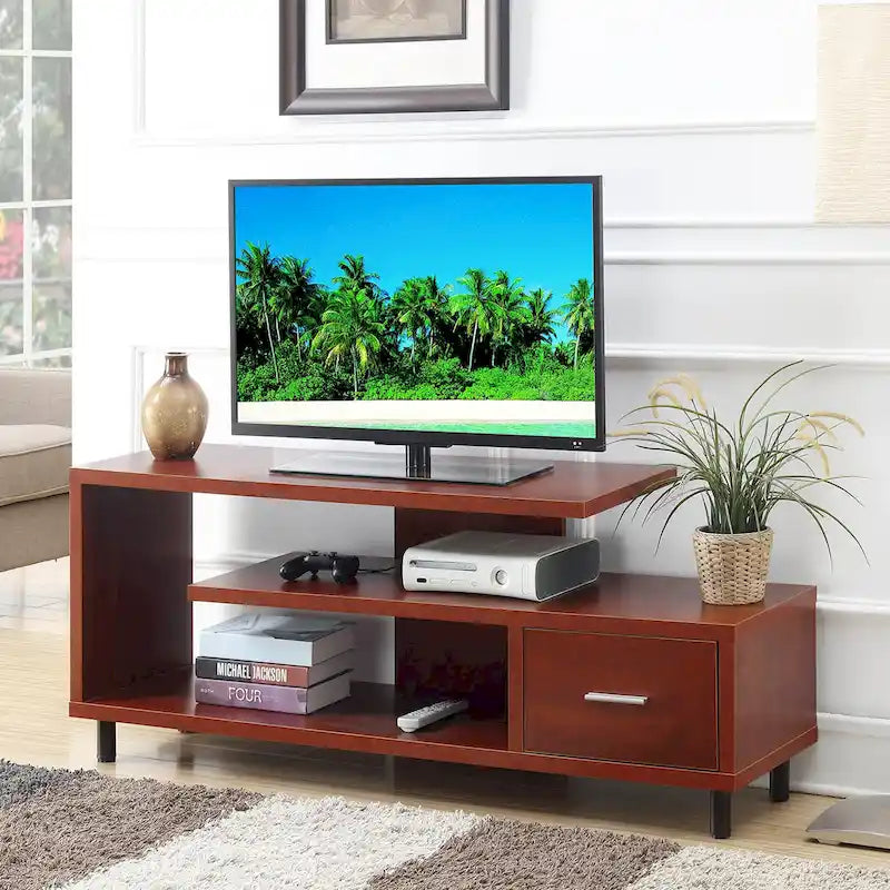 59-Inch TV Stand with One Drawer and Open Shelves