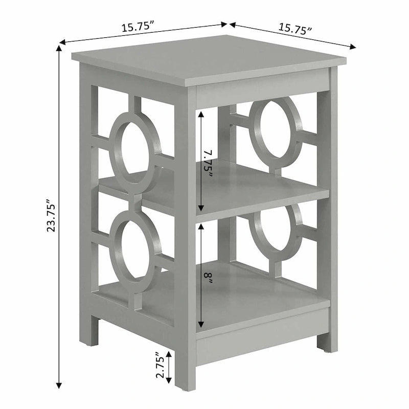 Table d’appoint avec trois étagères et découpes latérales circulaires