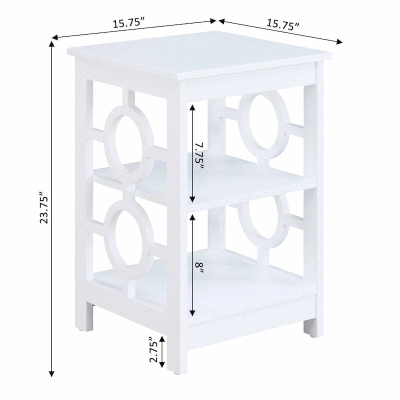 Table d’appoint avec trois étagères et découpes latérales circulaires