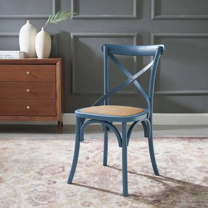 Cross-Back Dining Chair with Rattan Seat