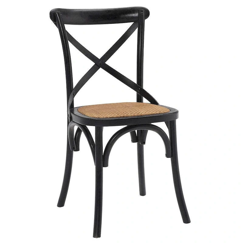 Cross-Back Dining Chair with Rattan Seat