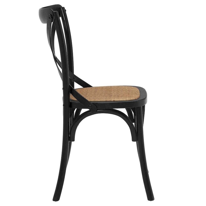 Cross-Back Dining Chair with Rattan Seat