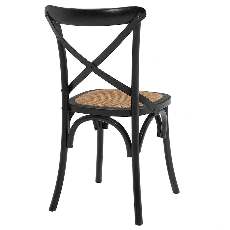 Cross-Back Dining Chair with Rattan Seat