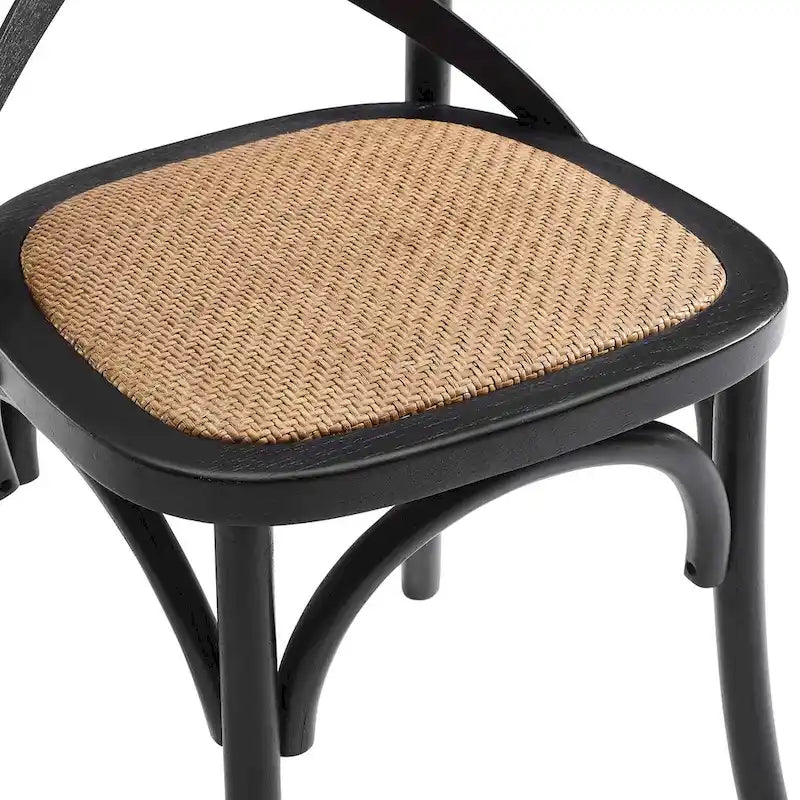 Cross-Back Dining Chair with Rattan Seat