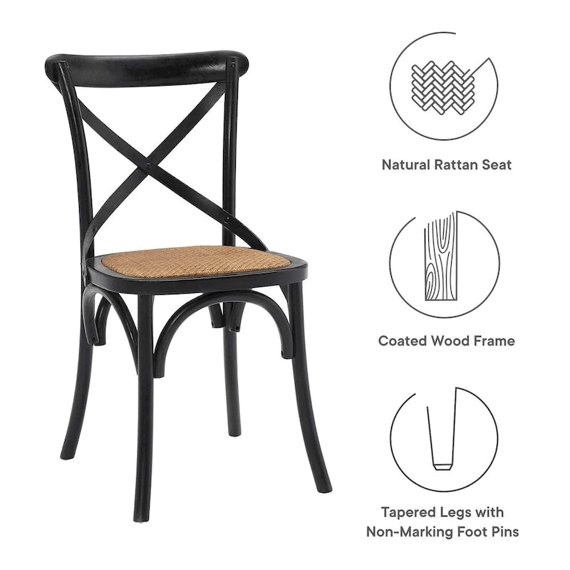 Cross-Back Dining Chair with Rattan Seat