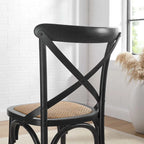Cross-Back Dining Chair with Rattan Seat