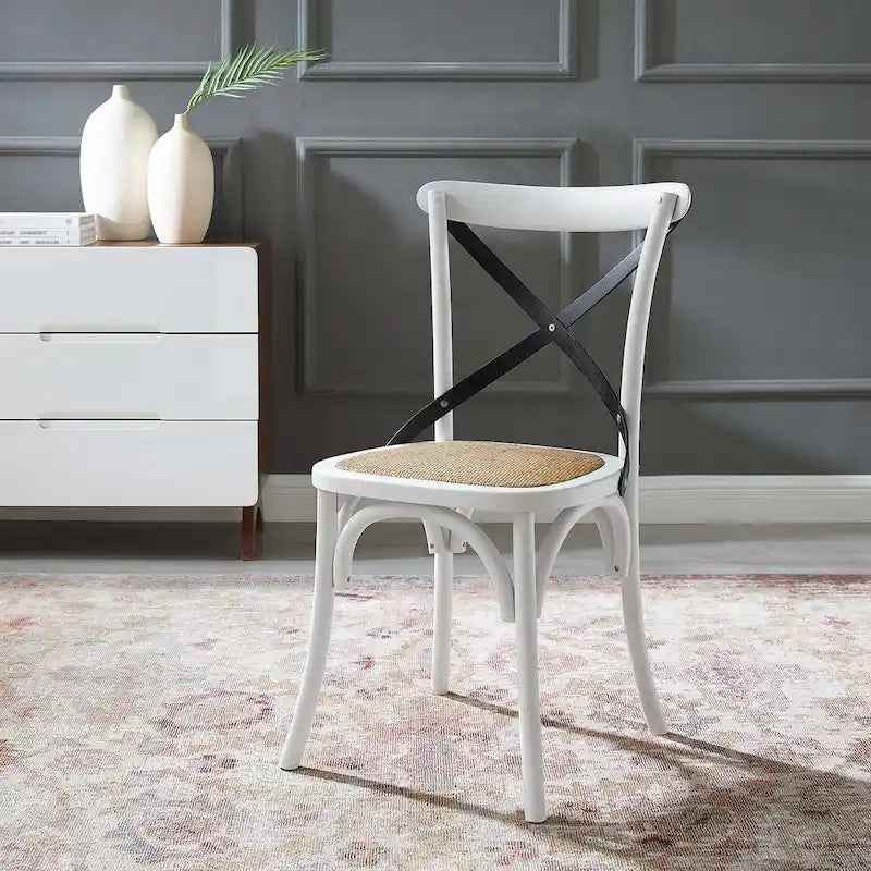 Cross-Back Dining Chair with Rattan Seat