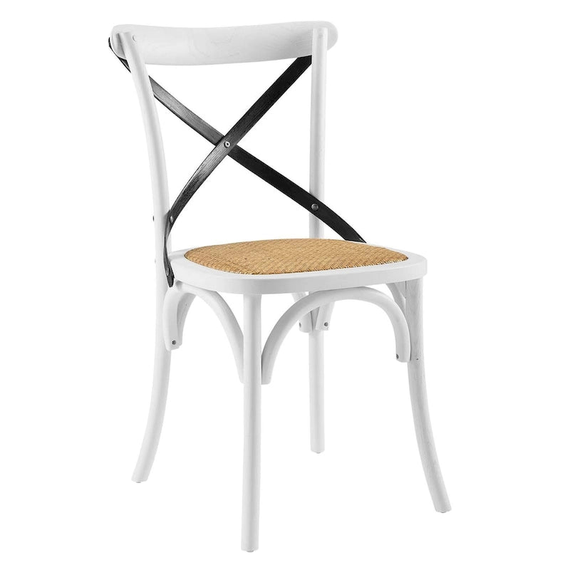 Cross-Back Dining Chair with Rattan Seat