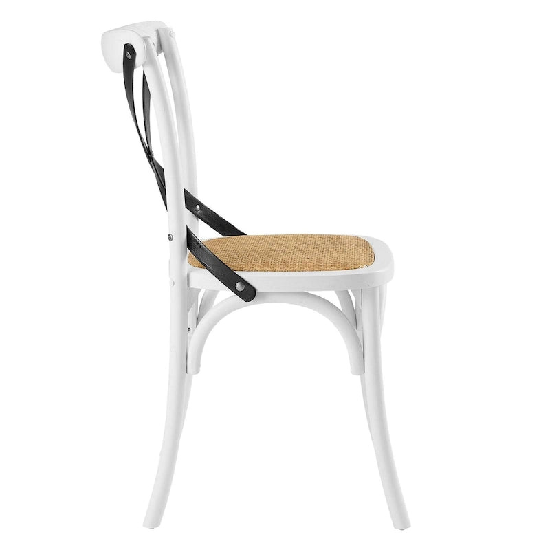 Cross-Back Dining Chair with Rattan Seat