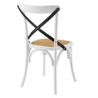 Cross-Back Dining Chair with Rattan Seat