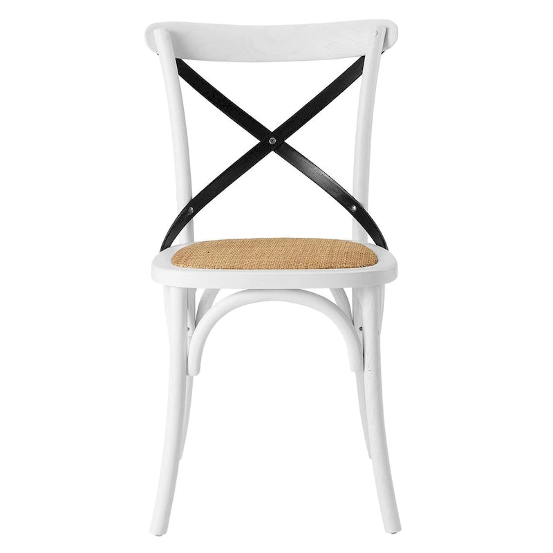 Cross-Back Dining Chair with Rattan Seat